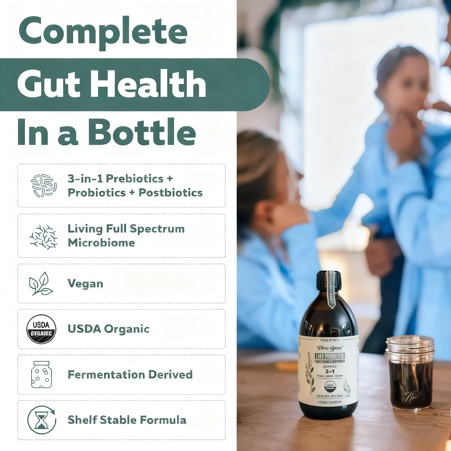 Flora Biome - Live Probiotic, Prebiotic, & Postbiotic – Organic Live-Culture – 10 Probiotic Strains, 18 Fermented Herbs - Complete Gut Health & Microbiome Optimizer (16 oz)