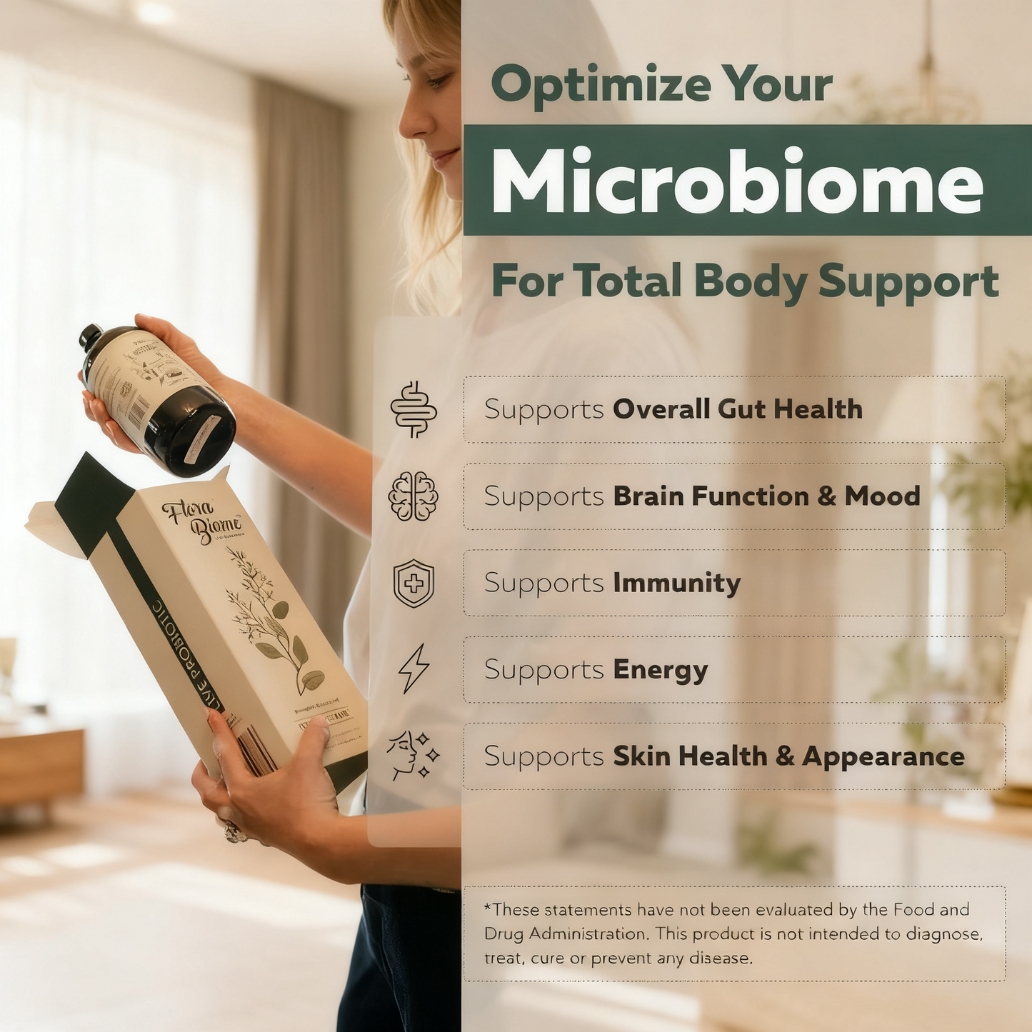 Flora Biome - Live Probiotic, Prebiotic, & Postbiotic – Organic Live-Culture – 10 Probiotic Strains, 18 Fermented Herbs - Complete Gut Health & Microbiome Optimizer (16 oz)