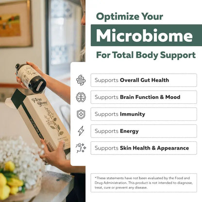 Flora Biome - Live Probiotic, Prebiotic, & Postbiotic – Organic Live-Culture – 10 Probiotic Strains, 18 Fermented Herbs - Complete Gut Health & Microbiome Optimizer (16 oz)