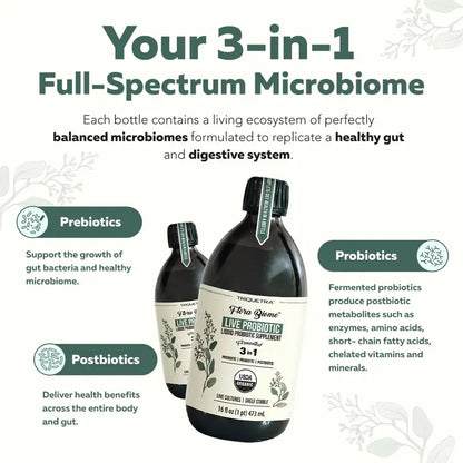 Flora Biome - Live Probiotic, Prebiotic, & Postbiotic – Organic Live-Culture – 10 Probiotic Strains, 18 Fermented Herbs - Complete Gut Health & Microbiome Optimizer (16 oz)