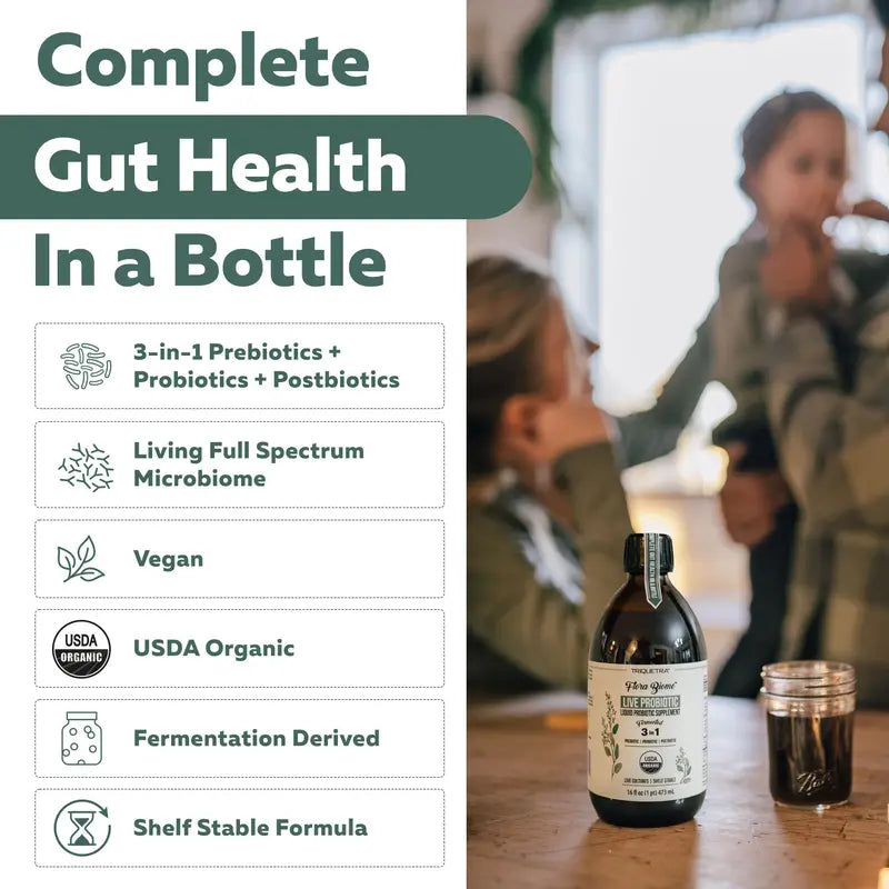 Flora Biome - Live Probiotic, Prebiotic, & Postbiotic – Organic Live-Culture – 10 Probiotic Strains, 18 Fermented Herbs - Complete Gut Health & Microbiome Optimizer (16 oz)